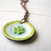 Floral Necklace, Lime Green, White And Blue Enamel On Copper - Lovely Day