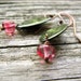 Enamel Earrings, Copper Dangles, Black, Green And Fuchsia Pink - Woodland Fairy