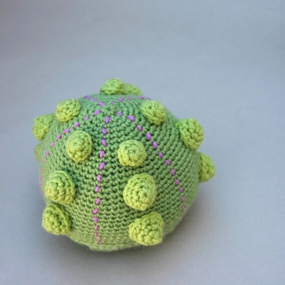 Green Sea Urchin Crocheted Amigurumi Paperweight Chartreuse Sealife Natural History Sculpture Art