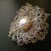 Brooch, Wedding Jewelry, Bridal. Silver, Pearl, Elegance Brooch, Crochet, Flower, Gold Filled, OOAK