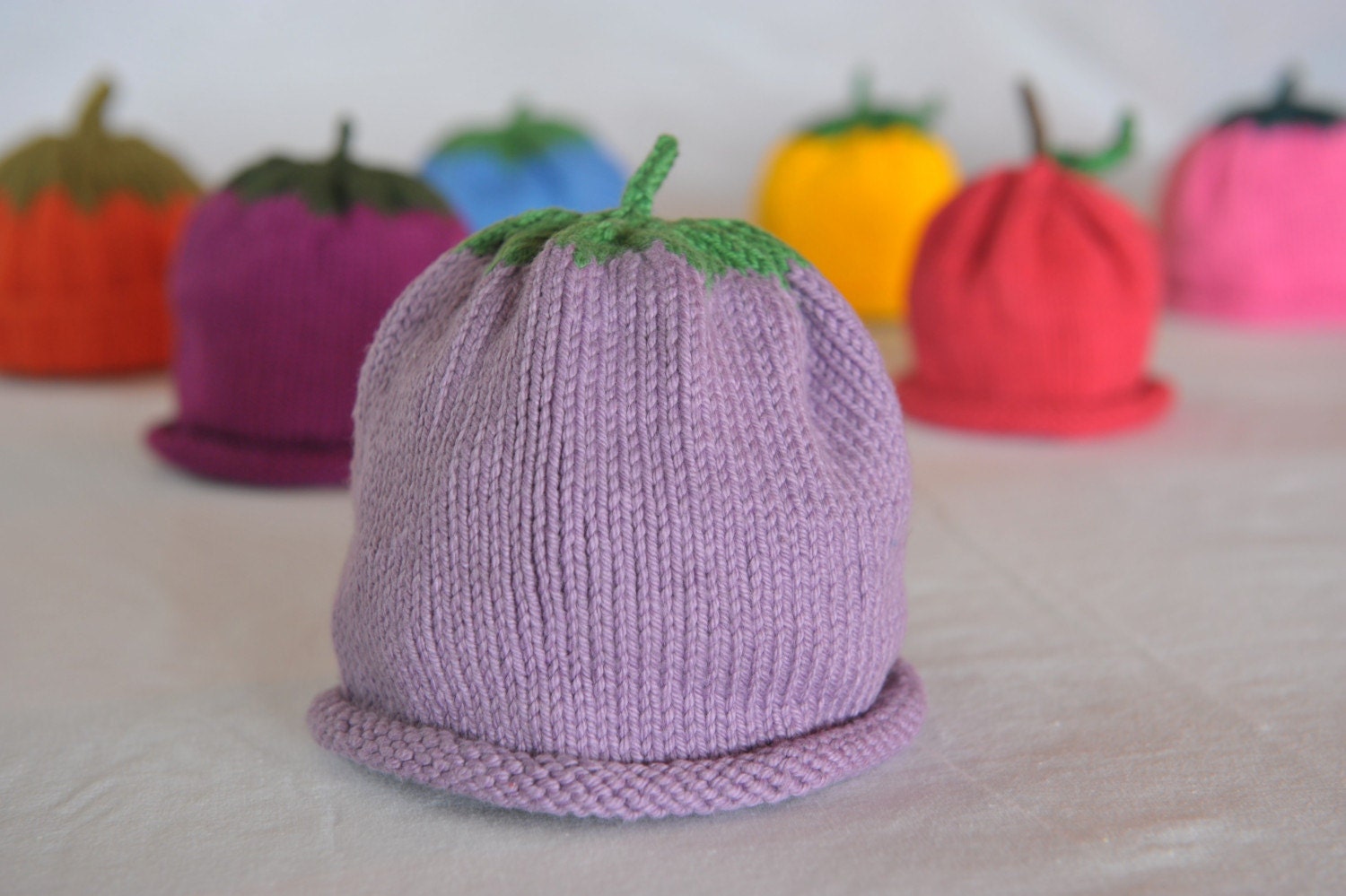PLUM fruit cap hand knit baby hat 100 percent lavender lilac