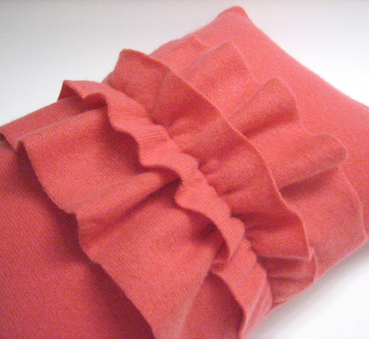 Coral Cashmere Ruffle Throw Pillow Handmade from Felted