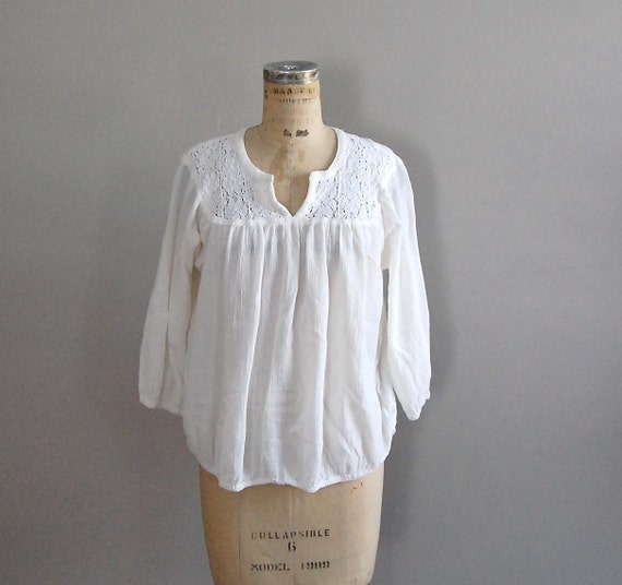 vintage GAUZY white peasant tunic