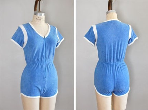 Vintage French Blue Terry Cloth Romper 4643