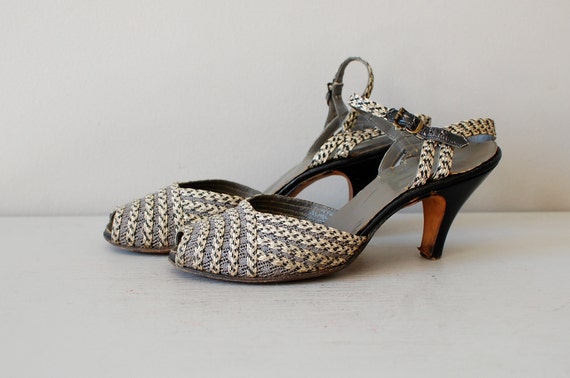 50s shoes / 1950s heels / Woven Fleck heels