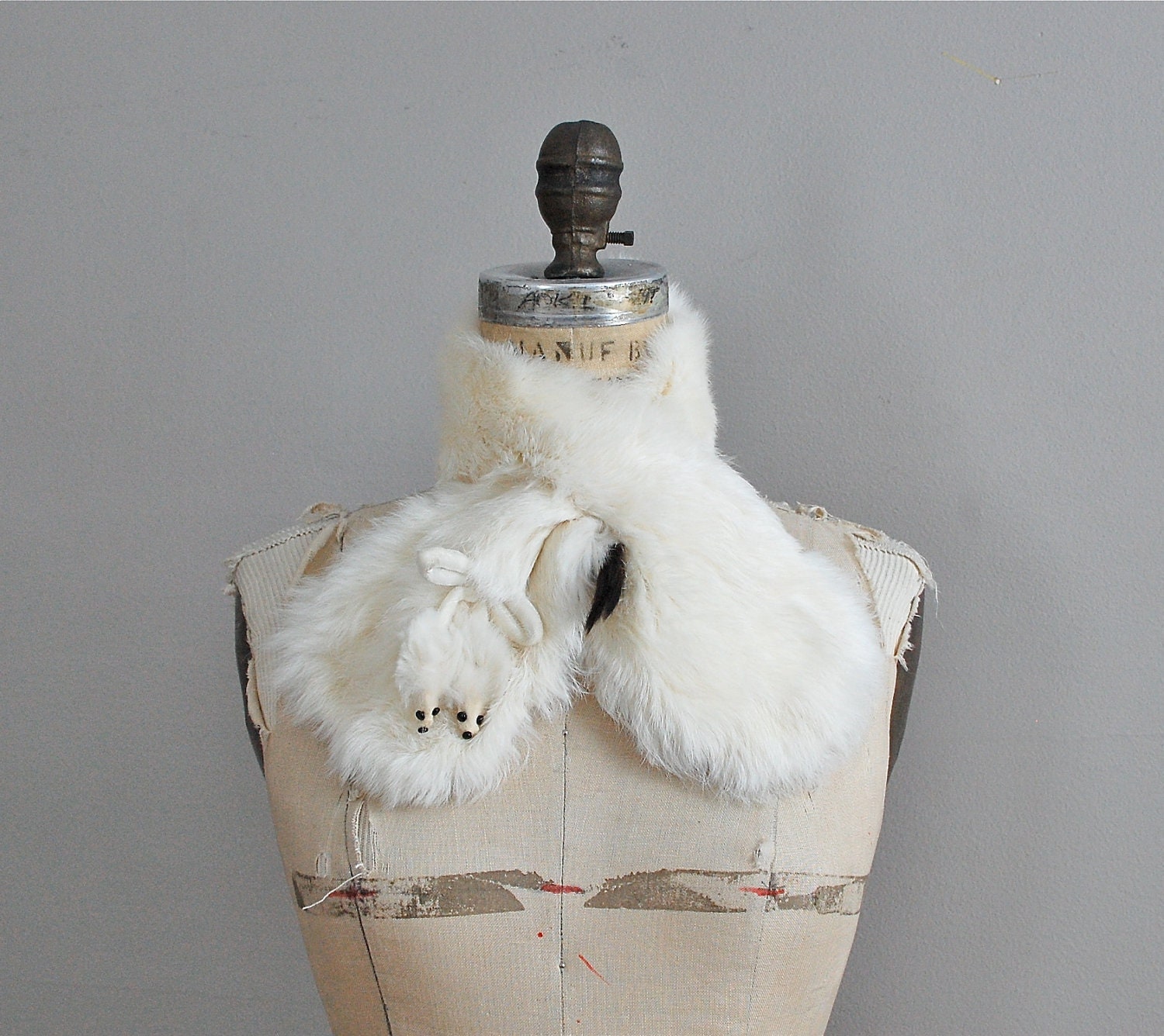 fur scarf / white rabbit stole / Ermine Collar Wrap