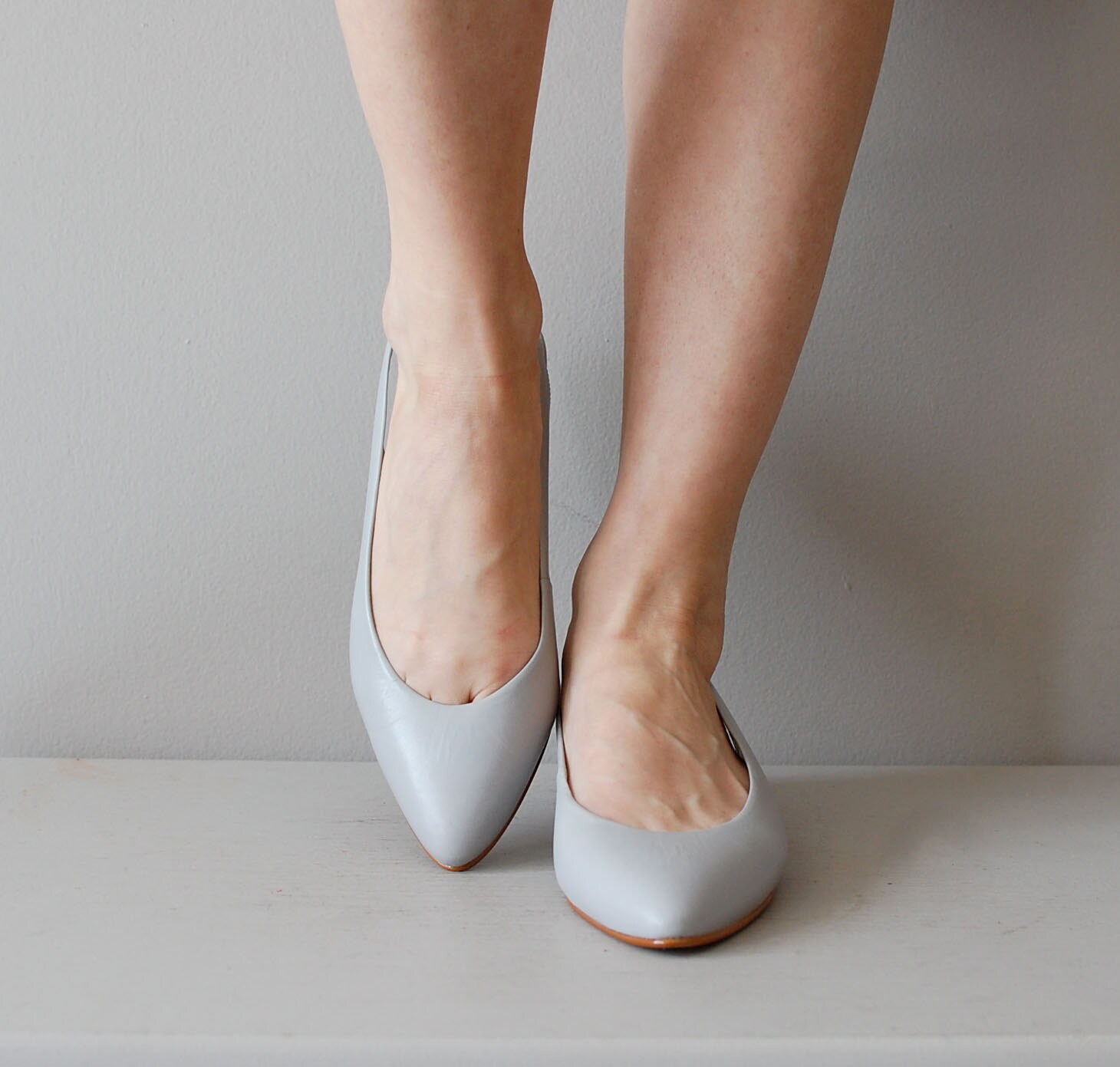 gray flats / gray leather wedges / Mineral Skimmers