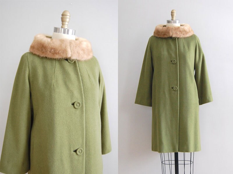 1960s coat / cashmere coat / green coat / Fresh Fern