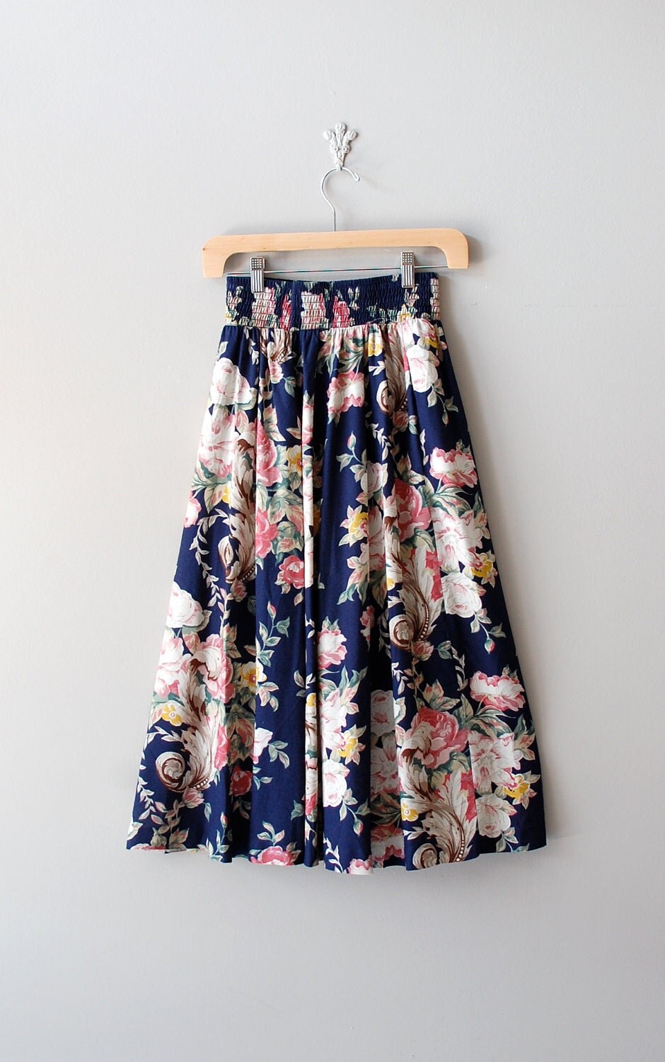 floral skirt / cotton floral midi skirt / high waist by DearGolden
