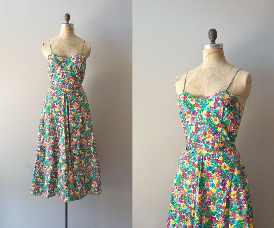 floral print dress / 80s floral sundress / strapless