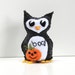 felt owl for halloween- charcoal and white with appliqued pumpkin- "boo" wee feltie owlet, Ready to ship
