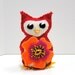 Sale- felt owl bright red wee owlet with bright poppy in orange and fuschia- Ready to ship
