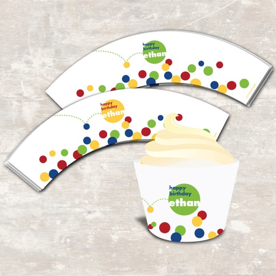 PRINT & SHIP Bouncy Ball Birthday Party Cupcake Wraps (set of 12) >> personalized and shipped to you | Paper and Cake Il_570xn