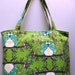 Whimsical Lime Green with Blue Owl Purse/Tote Bag
