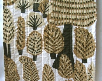 Baby QUILT - Marimekko Organic Modern Bedding - Pine Forest Dwellers in Natural Nougat Brown (Out of Print Fabric)
