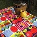reserved for bellandjunior / mod Marimekko picnic blanket / bright harvest garden (only 1)