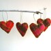 eco friends heart felts ornaments set of 4 / pink citrus textured tartan plaid wool