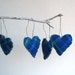 Reserved upcycled heart felts ornaments set of 4 / tweed plaid sea blues - hostess gift (Ready to Ship) Last one