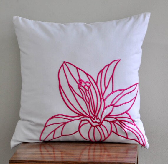 Items similar to Fuchsia Flower Pillow Cover, Decorative Throw Pillow