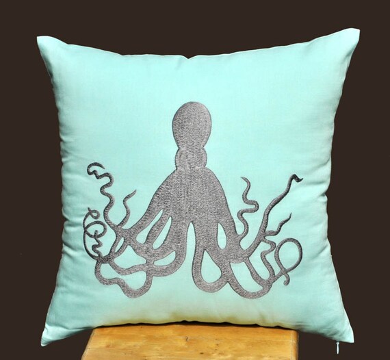Items similar to Octopus Throw Pillow Cover, Decorative Pillow Cover, Light Blue Pillow Gray ...