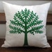 Tree Of Life in Fresh Green and Oatmeal Linen - Embroidery PIllow Cover