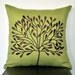 Green Pillow Cover, Decorative Throw Pillow Cover 18 x 18, Dark Brown Tree on Chartreuse Green Linen Pillow, Cushion Cover, Accent Pillow