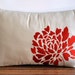 Orange Dahlia - Lumbar Pillow Cover - 12" x 18" Decorative Pillow Cover - Tan Linen with Orange Floral Embroidery