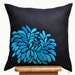 Blue Throw Pillow Cover, Decorative Pillow cover, Accent Pillow, Blue Floral Embroidery, Black Linen Pillow