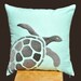 Turtle Pillow Cover, Decorative Pillow Cover, 18 x 18 Pillow Cover,Gray Turtle Embroidery, Light Blue Linen Pillow, Cushion Cover