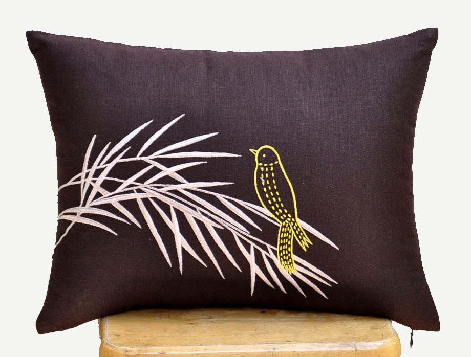 Bird on Bamboo Lumbar Pillow Cover Decorative Pillow by KainKain