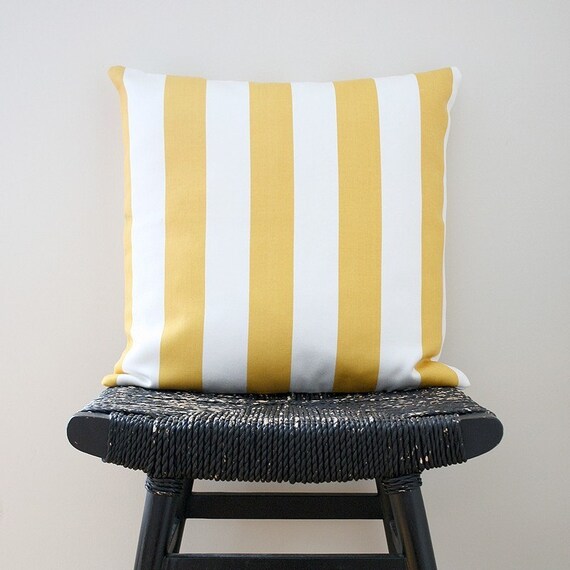 Items similar to Yellow White Stripes Cotton Pillow Cover, Cushion 45 x