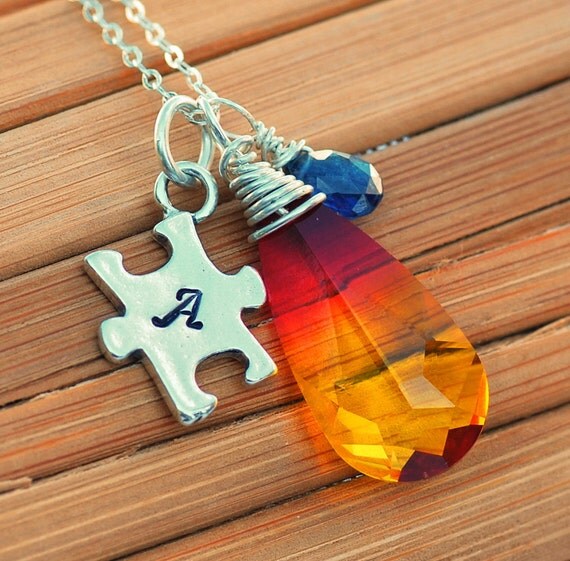 Items similar to Autism Awareness Necklace Personalized initial with