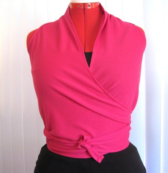 Items similar to Hot Pink Sleeveless Knit Convertible Wrap Top on Etsy