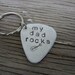 Hand stamped aluminum guitar pick key chain- my dad rocks- ready to ship
