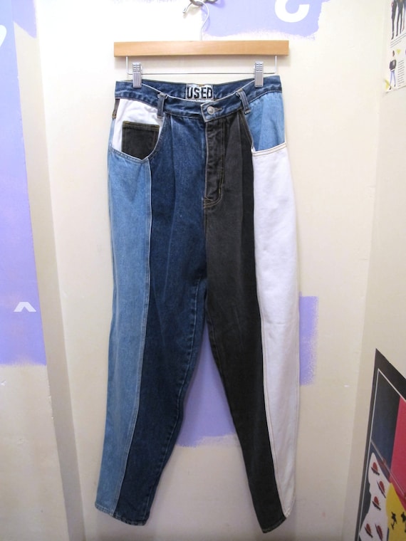 GET USED By Elie Multi Colored Denim Patchwork Jeans 90s B