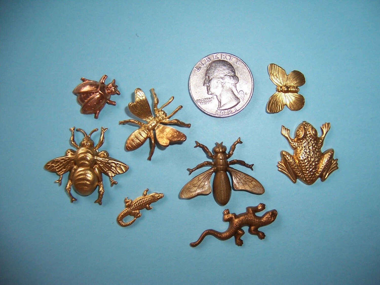 Vintage Brass Stampings Assortment 8 pcs. Salamander Bumble