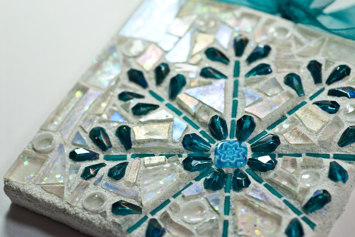 Snowflake Mosaic Wall Hanging or Christmas Ornament OOAK