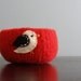 fuzzy felted red wool bowl with eco felt white and black bird