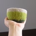 felted wool striped bowl - garden stripes in oatmeal, avocado green, and forest green - spring inspired felted bowl