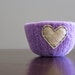 felted bowl -fuzzy felted lavender wool bowl with wheat eco felt heart - ring holder, catch all