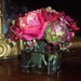 English Cottage Chic Red Green Silk Roses Spring Garden Bouquet in Acrylic Water Wedding Floral Arrangement