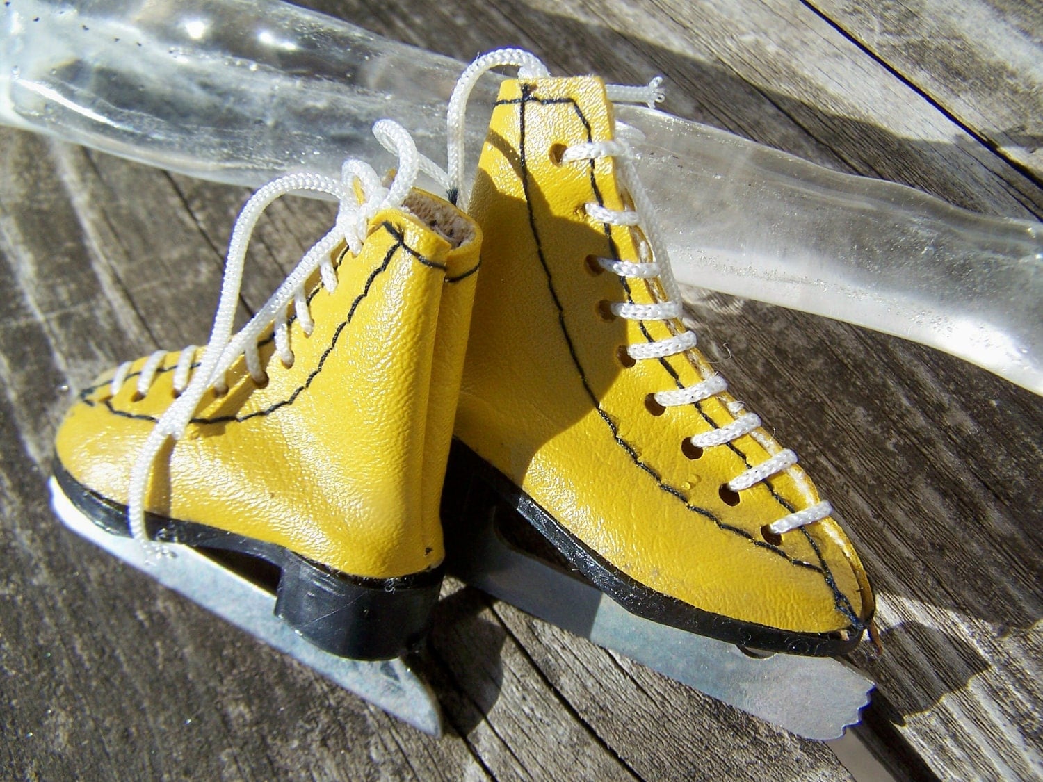 Miniature Yellow Ice Skates Vintage 1960s