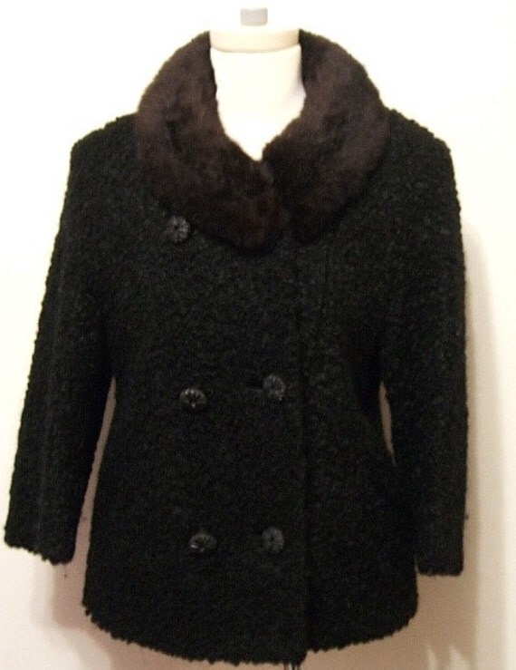 Night Allure Black Poodle Wool Jacket Rabbit Fur Collar
