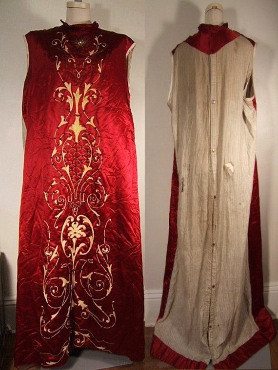 Antique 1900s Secret Society Red Velvet Robe Coat Gold Bullion