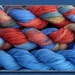 Pure wool sock yarn, sport weight --- blue red and yellow