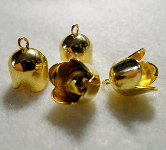 Bell Flower Tulip End Cap Bead Cap with Loop Gold Tone