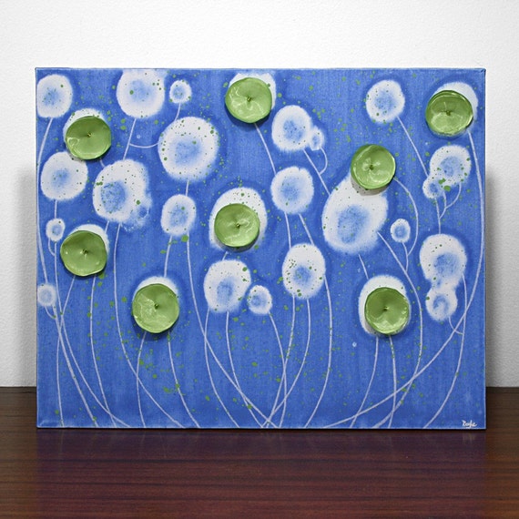 Bright Blue Painting of Flowers Original Canvas Art in