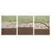 Abstract Flower Art Painting Triptych - Green and Brown Textured Canvas - Large 50x20