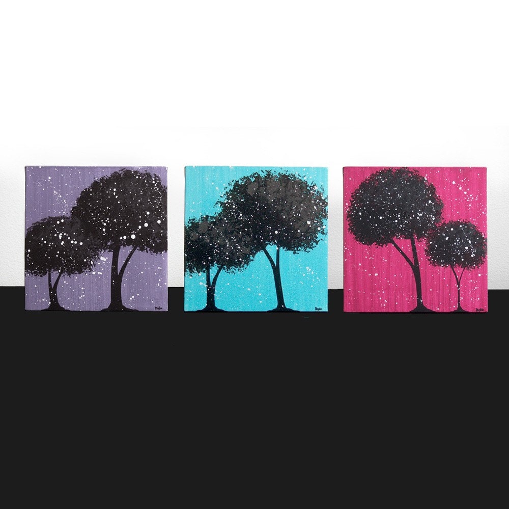 Wall Art for Teen Girls Room Decor Set of Three Bright Tree