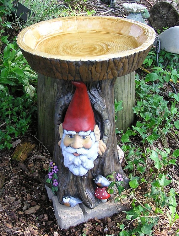 Gnome Tree Stump Bird Bath Log slice top by